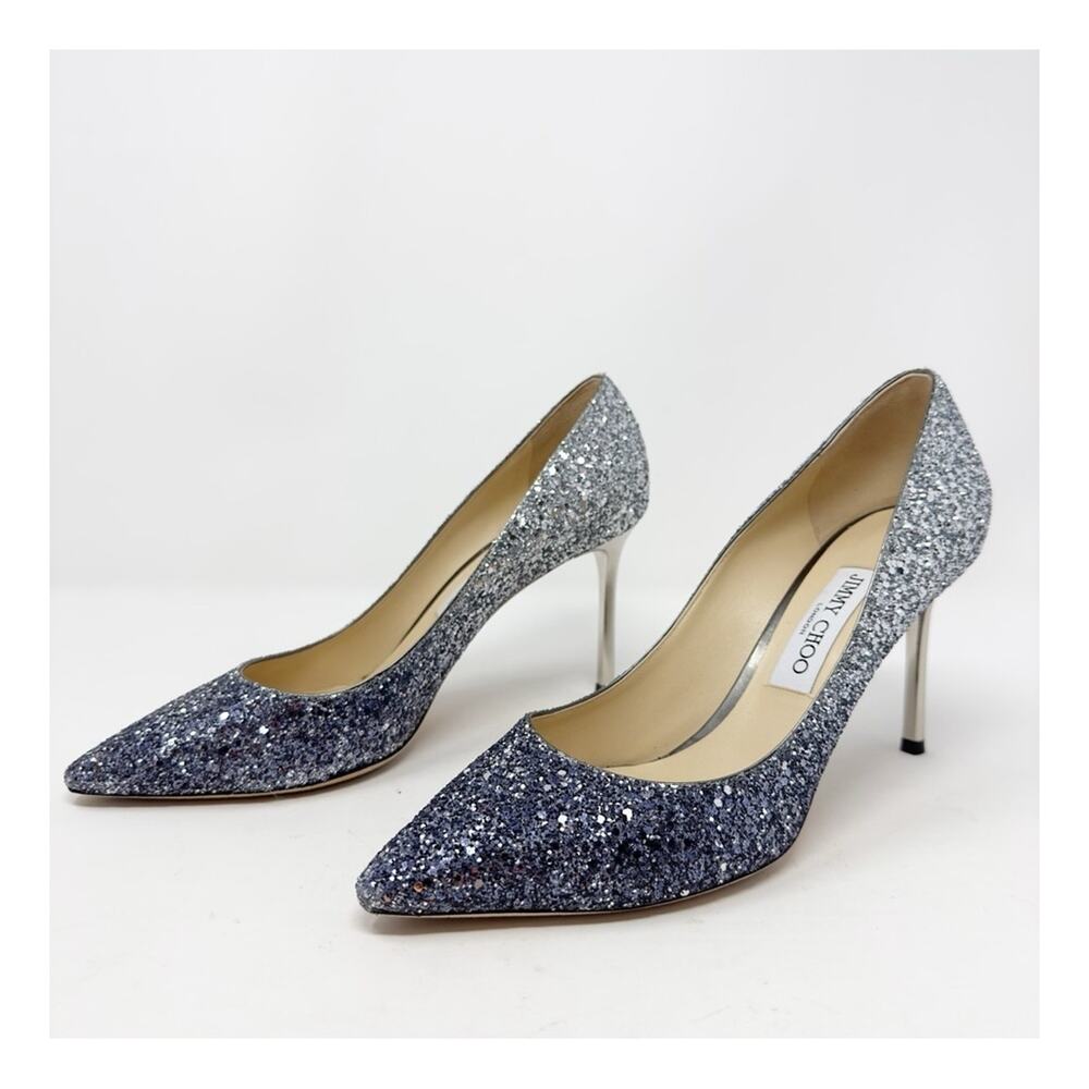 Jimmy Choo Romy Glitter Pointed Toe Heels Womens Size EU 39.5